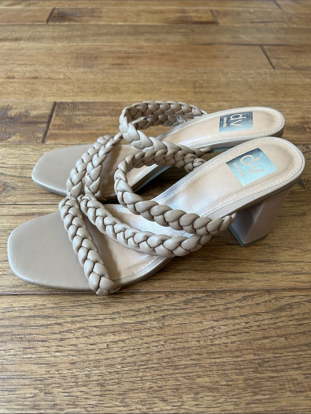 Dolce Vita Halleigh Braided Block Heel Sandals Tan Faux Leather Size 10